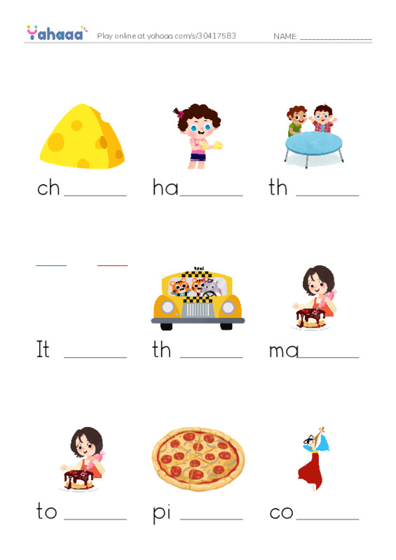 RAZ Vocabulary H: Pizza PDF worksheet to fill in words gaps