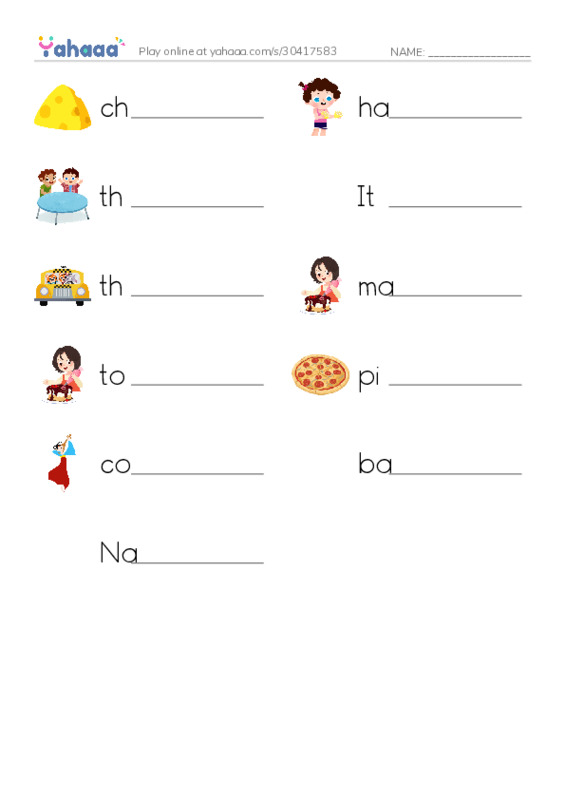 RAZ Vocabulary H: Pizza PDF worksheet writing row