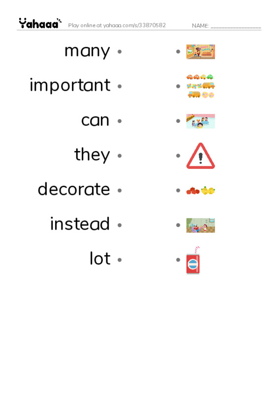 RAZ Vocabulary H: Pocket Parks PDF link match words worksheet
