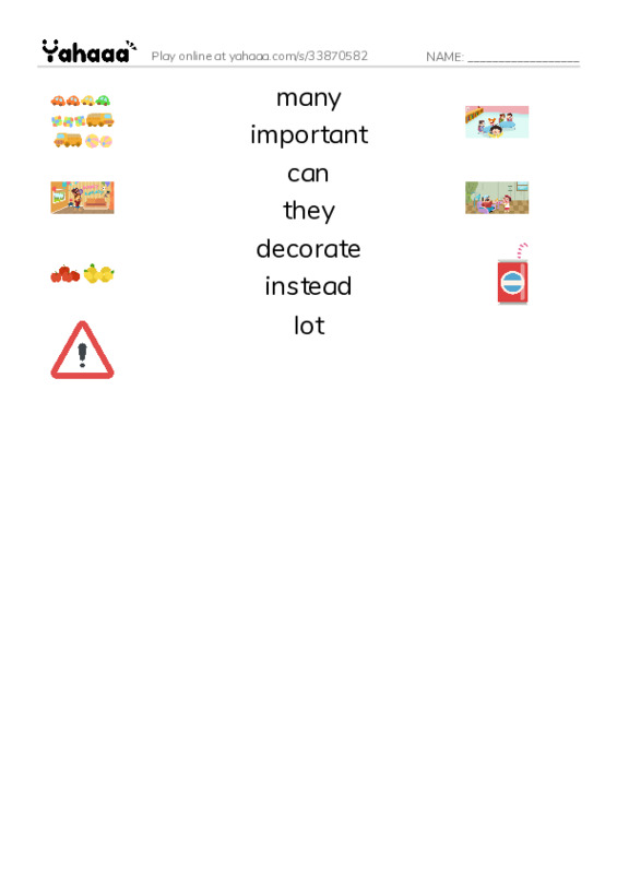 RAZ Vocabulary H: Pocket Parks PDF three columns match words