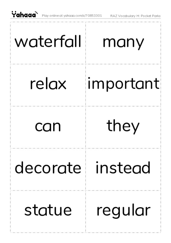 RAZ Vocabulary H: Pocket Parks PDF two columns flashcards