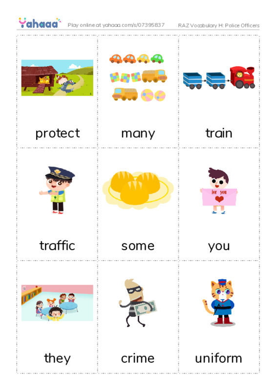 RAZ Vocabulary H: Police Officers PDF flaschards with images