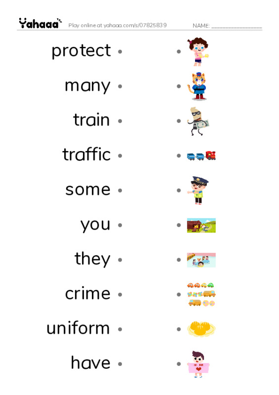RAZ Vocabulary H: Police Officers PDF link match words worksheet