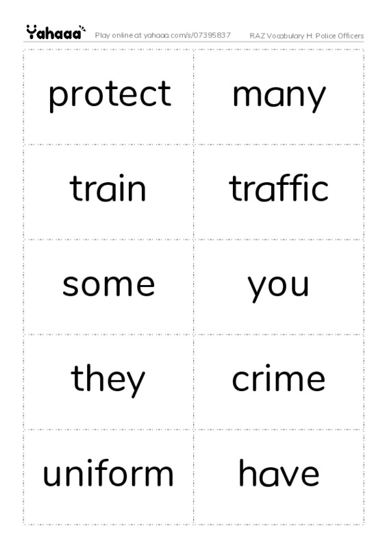 RAZ Vocabulary H: Police Officers PDF two columns flashcards