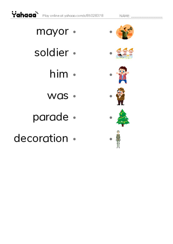 RAZ Vocabulary H: Sams Fourth of July PDF link match words worksheet