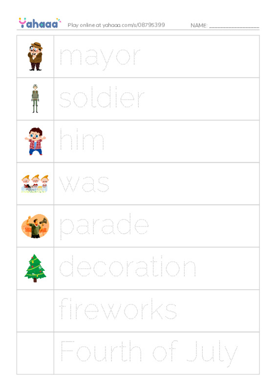 RAZ Vocabulary H: Sams Fourth of July PDF one column image words