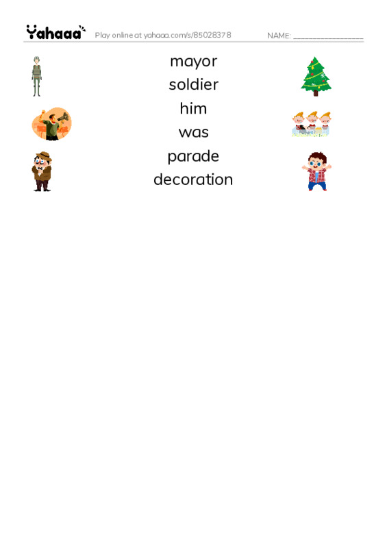 RAZ Vocabulary H: Sams Fourth of July PDF three columns match words