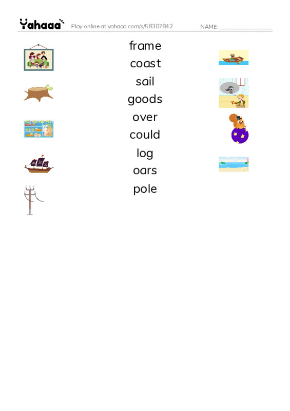 RAZ Vocabulary H: Ships and Boats PDF three columns match words