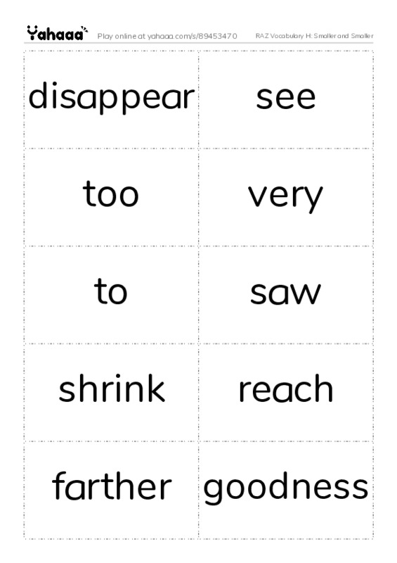 RAZ Vocabulary H: Smaller and Smaller PDF two columns flashcards