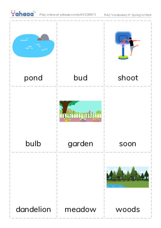 RAZ Vocabulary H: Spring Is Here PDF flaschards with images