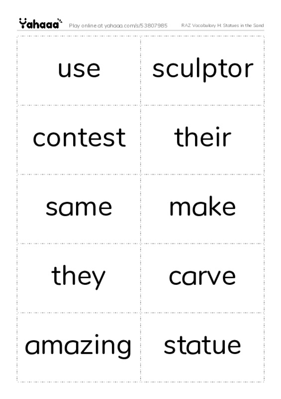 RAZ Vocabulary H: Statues in the Sand PDF two columns flashcards