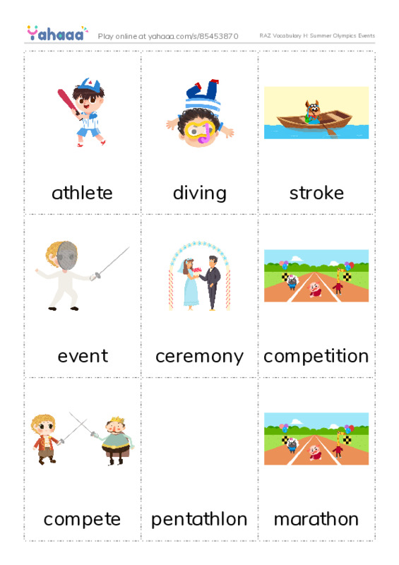 RAZ Vocabulary H: Summer Olympics Events PDF flaschards with images