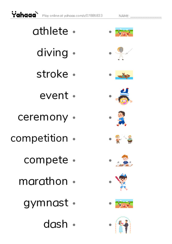 RAZ Vocabulary H: Summer Olympics Events PDF link match words worksheet