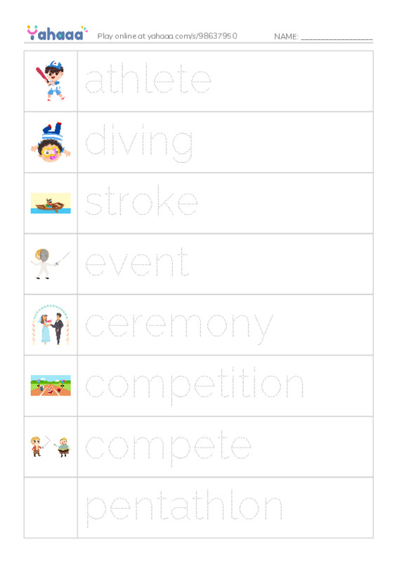 RAZ Vocabulary H: Summer Olympics Events PDF one column image words
