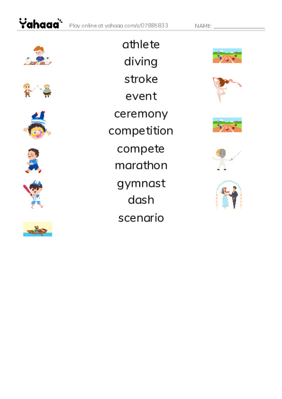 RAZ Vocabulary H: Summer Olympics Events PDF three columns match words