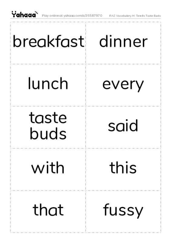 RAZ Vocabulary H: Terells Taste Buds PDF two columns flashcards