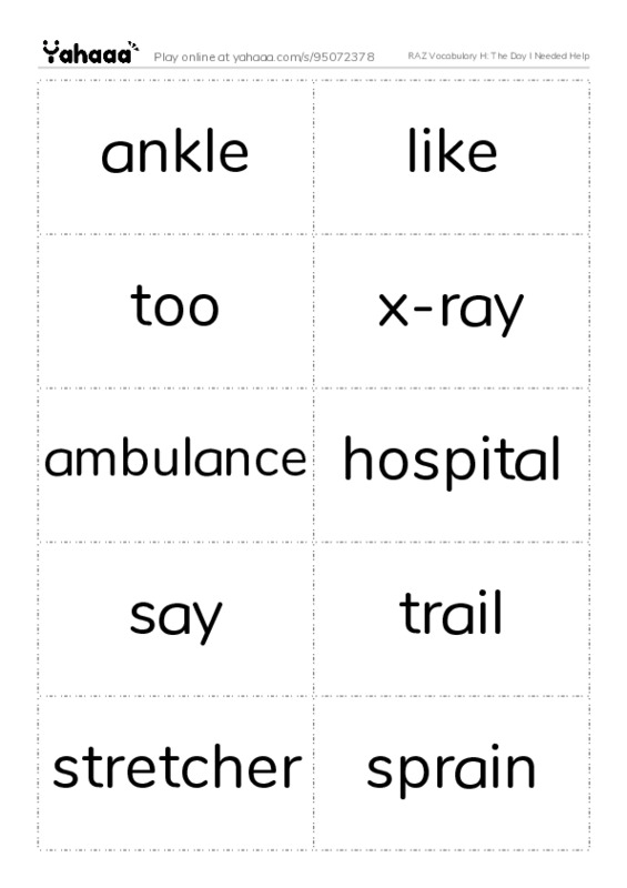 RAZ Vocabulary H: The Day I Needed Help PDF two columns flashcards