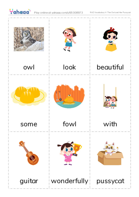 RAZ Vocabulary H: The Owl and the Pussycat PDF flaschards with images