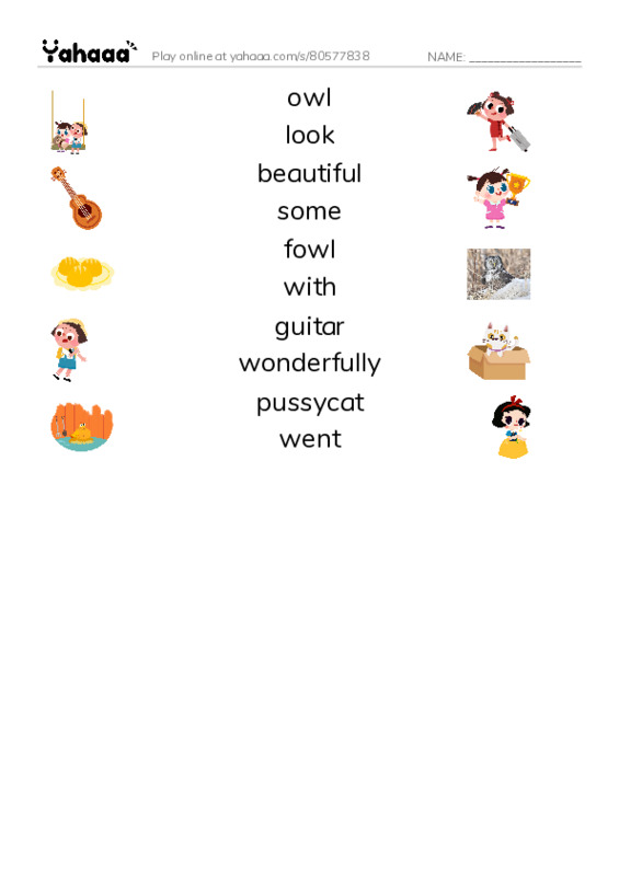RAZ Vocabulary H: The Owl and the Pussycat PDF three columns match words