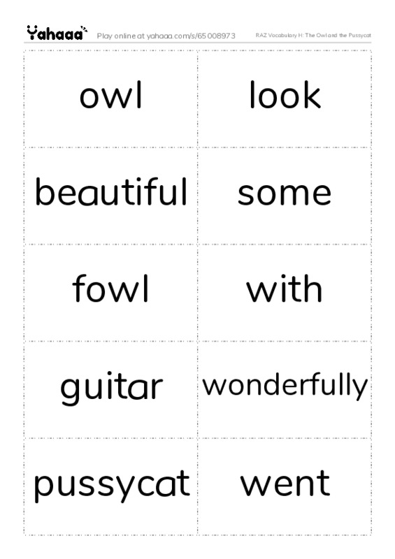 RAZ Vocabulary H: The Owl and the Pussycat PDF two columns flashcards