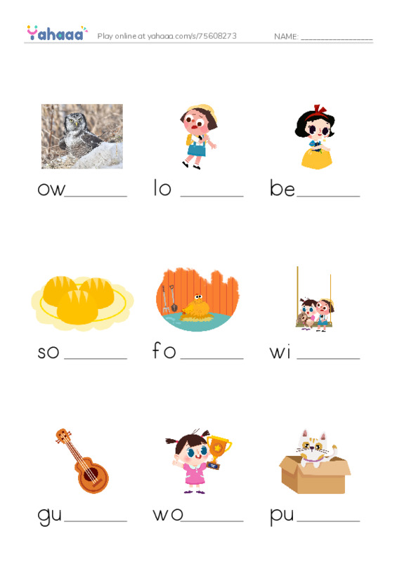 RAZ Vocabulary H: The Owl and the Pussycat PDF worksheet to fill in words gaps