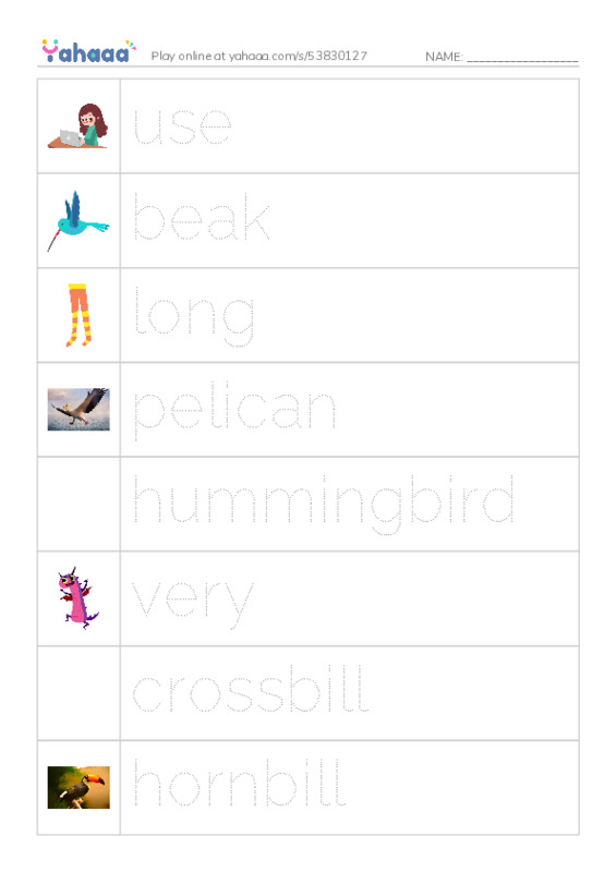 RAZ Vocabulary H: Weird Bird Beaks PDF one column image words