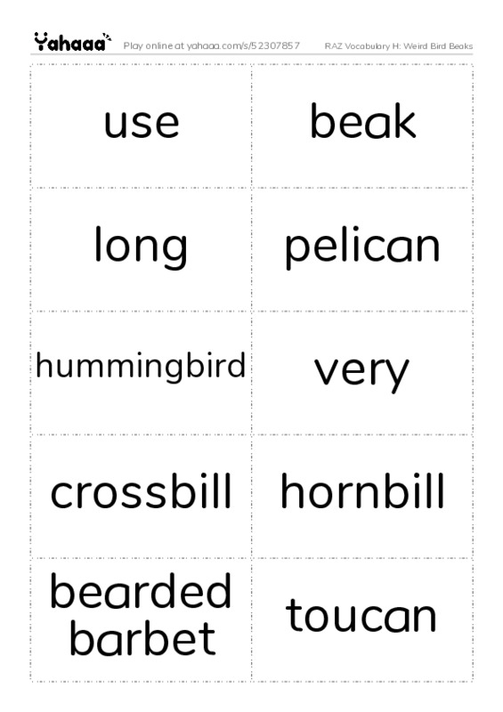 RAZ Vocabulary H: Weird Bird Beaks PDF two columns flashcards