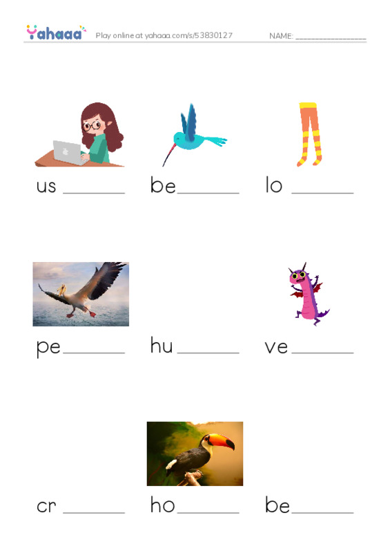 RAZ Vocabulary H: Weird Bird Beaks PDF worksheet to fill in words gaps