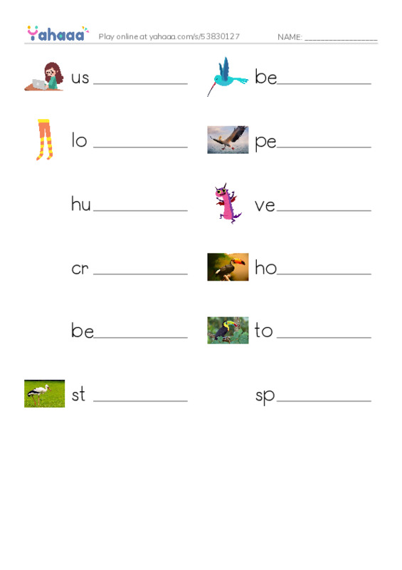RAZ Vocabulary H: Weird Bird Beaks PDF worksheet writing row