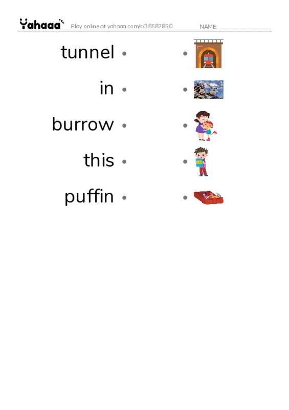 RAZ Vocabulary H: What Lives in This Hole PDF link match words worksheet