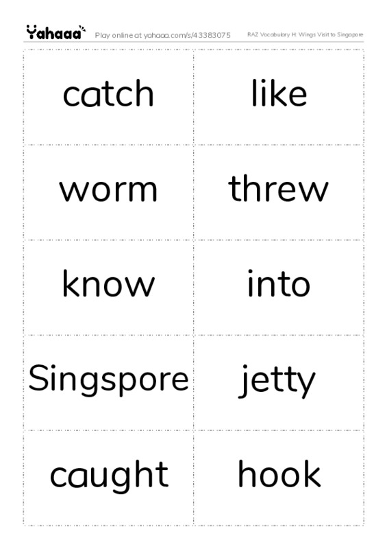 RAZ Vocabulary H: Wings Visit to Singapore PDF two columns flashcards