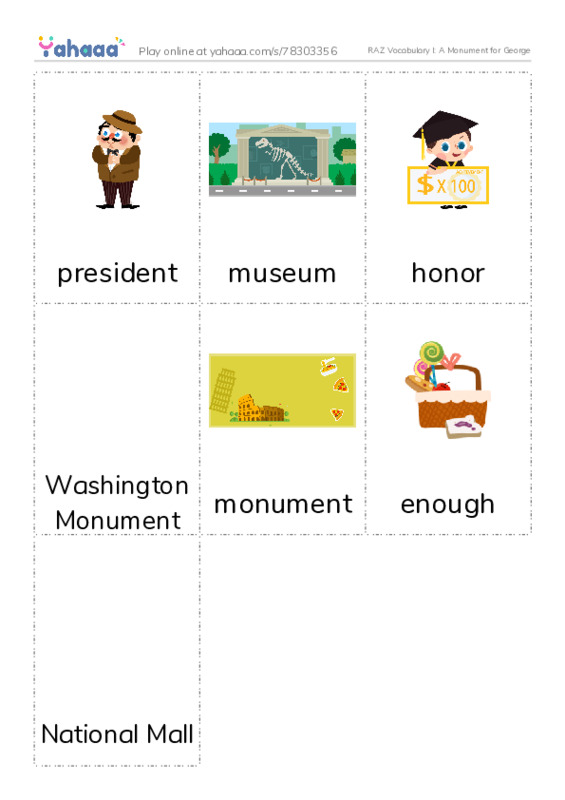 RAZ Vocabulary I: A Monument for George PDF flaschards with images