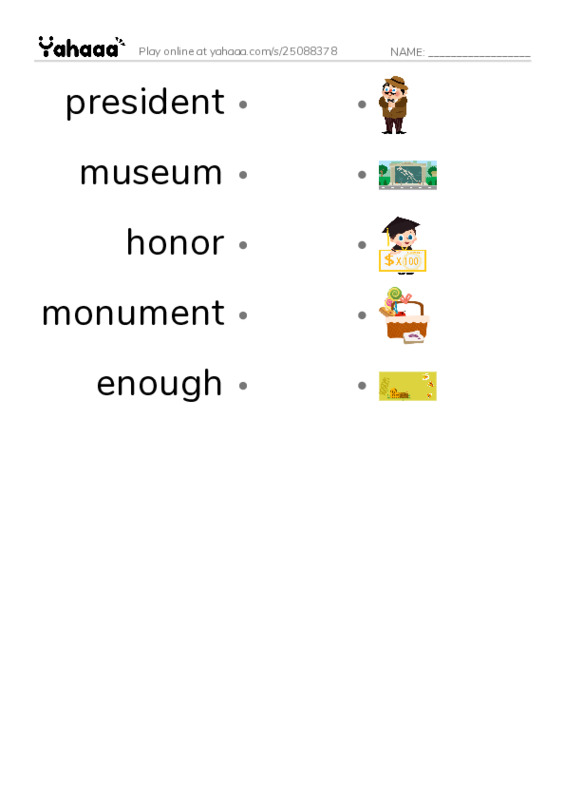 RAZ Vocabulary I: A Monument for George PDF link match words worksheet