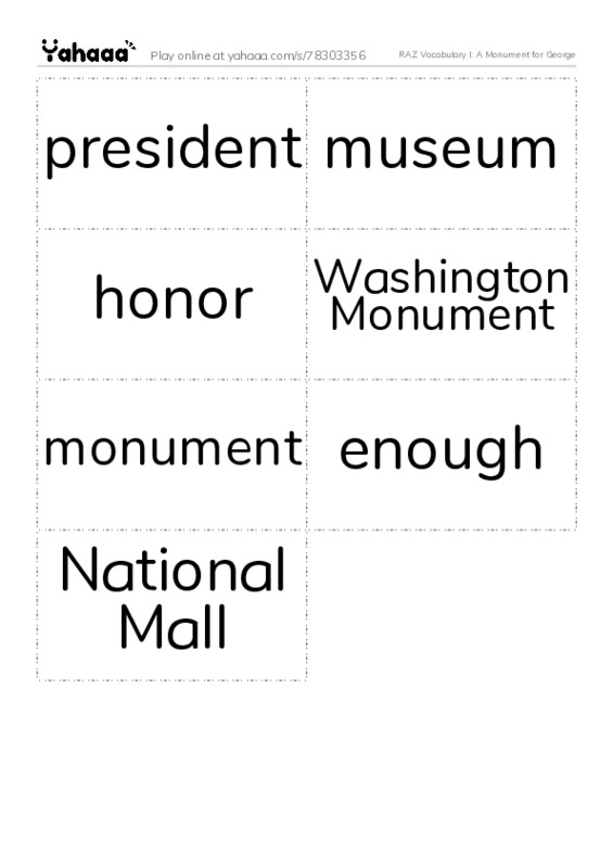 RAZ Vocabulary I: A Monument for George PDF two columns flashcards