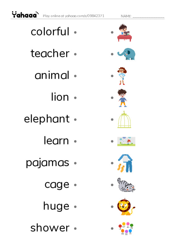 RAZ Vocabulary I: A Visit to the Zoo1 PDF link match words worksheet