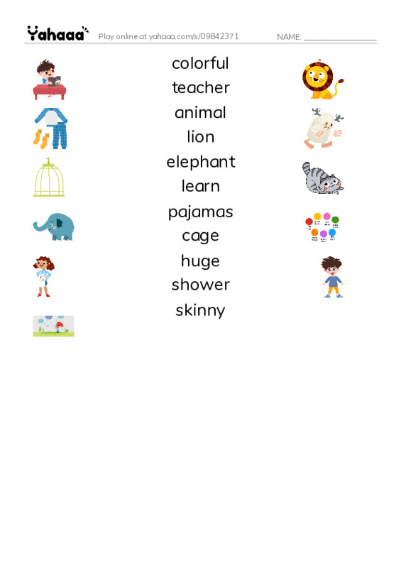 RAZ Vocabulary I: A Visit to the Zoo1 PDF three columns match words