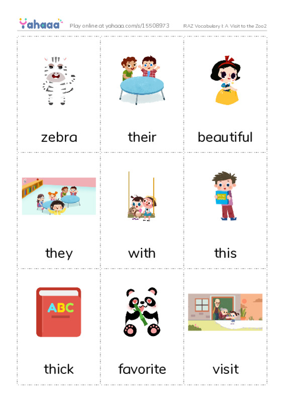 RAZ Vocabulary I: A Visit to the Zoo2 PDF flaschards with images