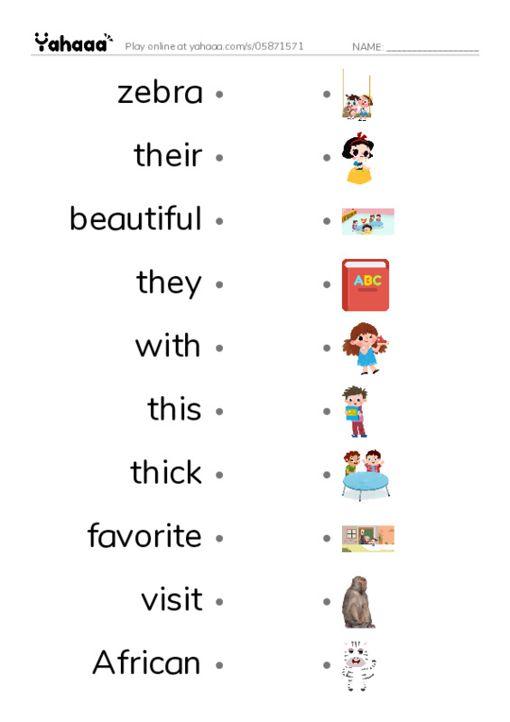 RAZ Vocabulary I: A Visit to the Zoo2 PDF link match words worksheet