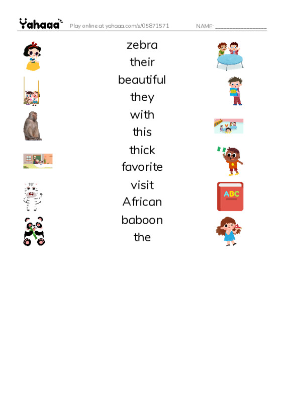 RAZ Vocabulary I: A Visit to the Zoo2 PDF three columns match words