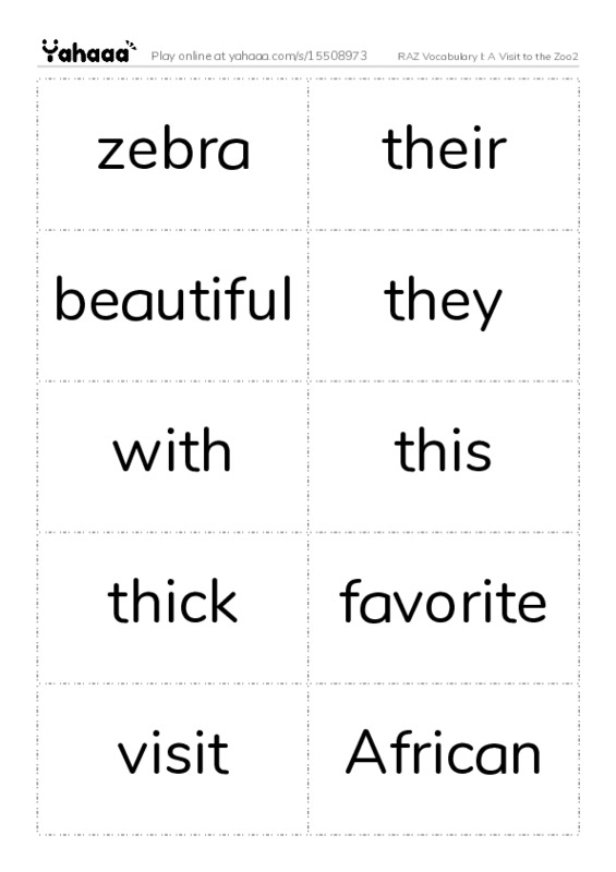 RAZ Vocabulary I: A Visit to the Zoo2 PDF two columns flashcards