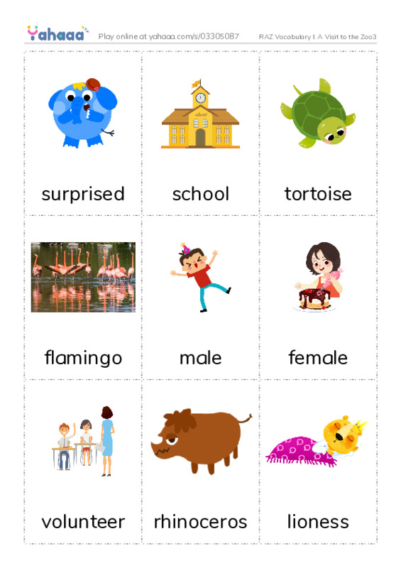 RAZ Vocabulary I: A Visit to the Zoo3 PDF flaschards with images