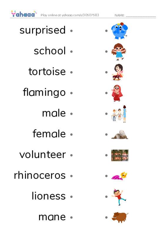 RAZ Vocabulary I: A Visit to the Zoo3 PDF link match words worksheet