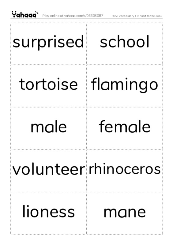 RAZ Vocabulary I: A Visit to the Zoo3 PDF two columns flashcards