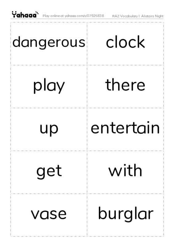 RAZ Vocabulary I: Alistairs Night PDF two columns flashcards