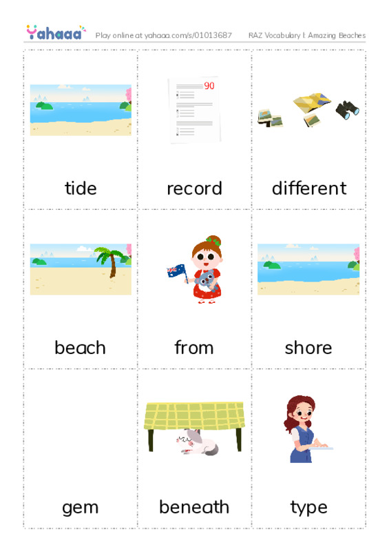 RAZ Vocabulary I: Amazing Beaches PDF flaschards with images