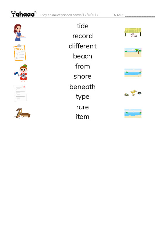 RAZ Vocabulary I: Amazing Beaches PDF three columns match words