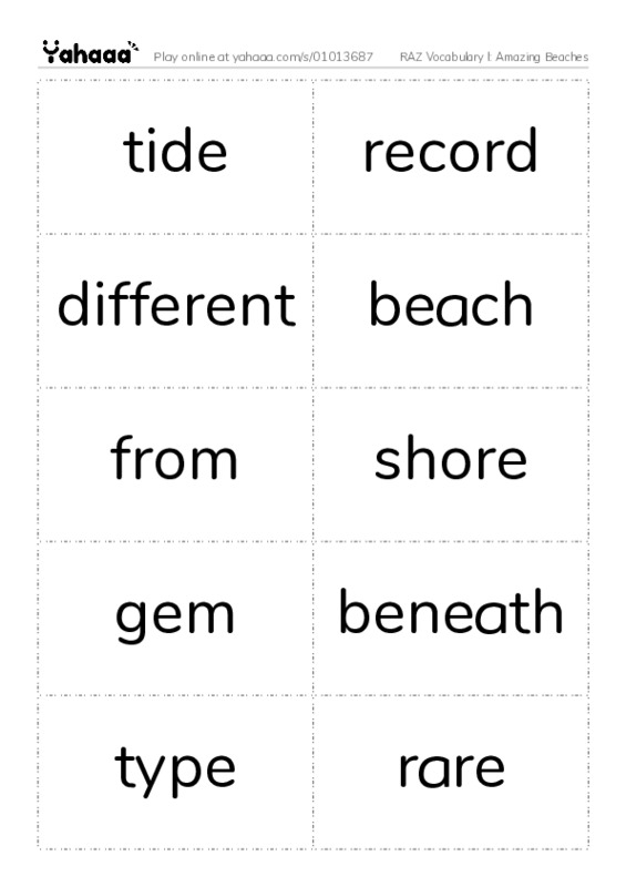 RAZ Vocabulary I: Amazing Beaches PDF two columns flashcards