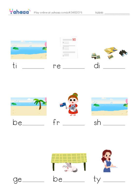 RAZ Vocabulary I: Amazing Beaches PDF worksheet to fill in words gaps