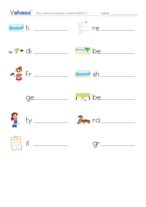RAZ Vocabulary I: Amazing Beaches PDF worksheet writing row