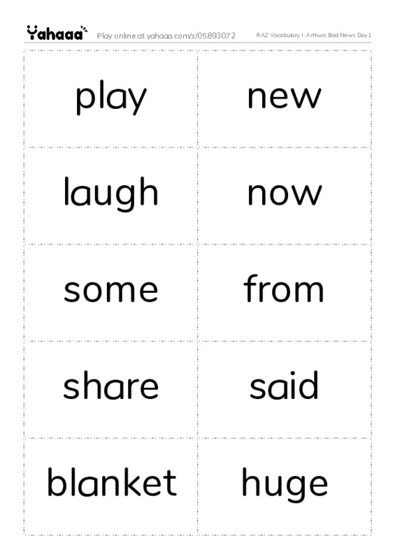 RAZ Vocabulary I: Arthurs Bad News Day1 PDF two columns flashcards